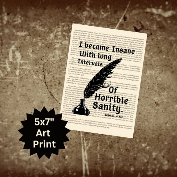 Edgar Allan Poe Book Page Art Print, Insanity Quotes - Picture 2 of 3